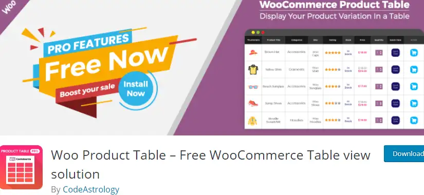 Tabel de produse Woo - Pluginuri pentru produsele WordPress și WooCommerce