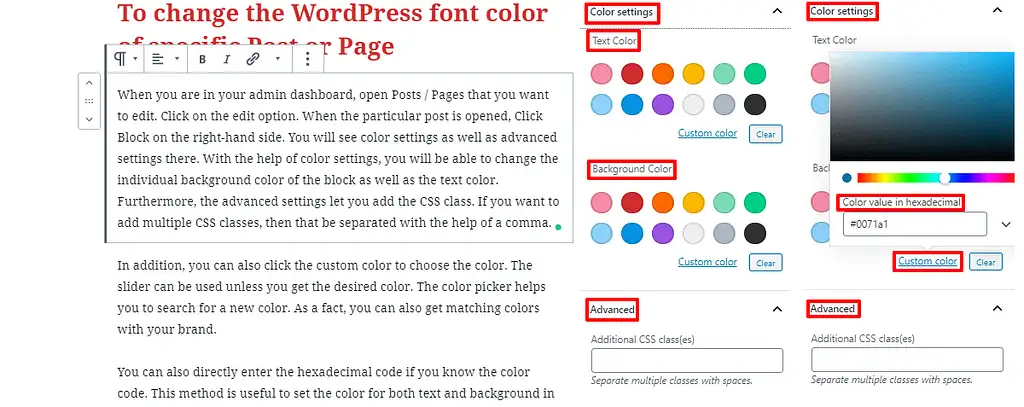 Come cambiare il colore del carattere nel post o nella pagina di WordPress