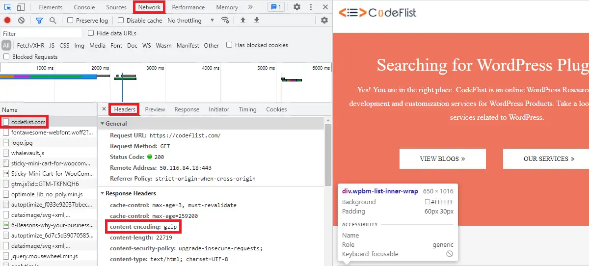 Outils de développement Chrome - Compression GZIP