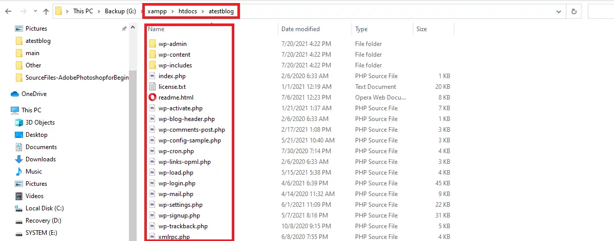 Installazione fresca dei file di WordPress