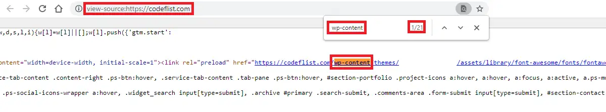 檢查源代碼中的 wp-content