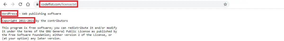 通過 license.txt 附加網站 URL
