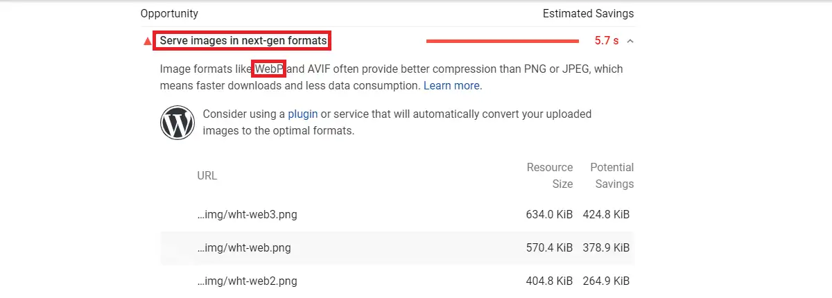 以下一代格式提供圖像 - PageSpeed Insights