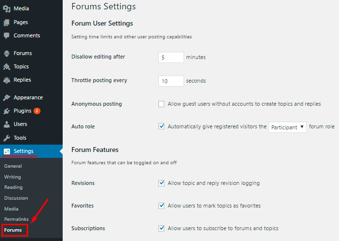 bbPress Forum Settings