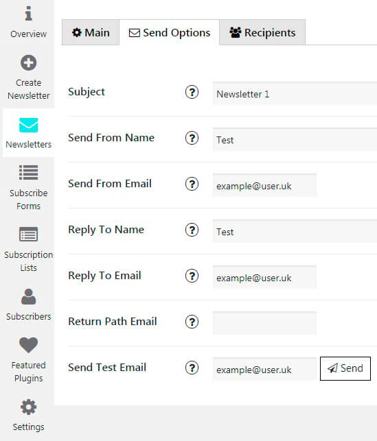 Newsletter Send Options