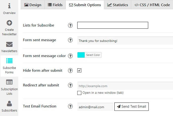 Newsletter Submit Options