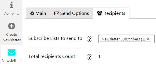 Recipients Tab of Newsletter plugin