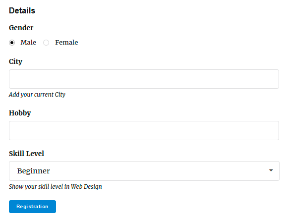 New section on Registration page