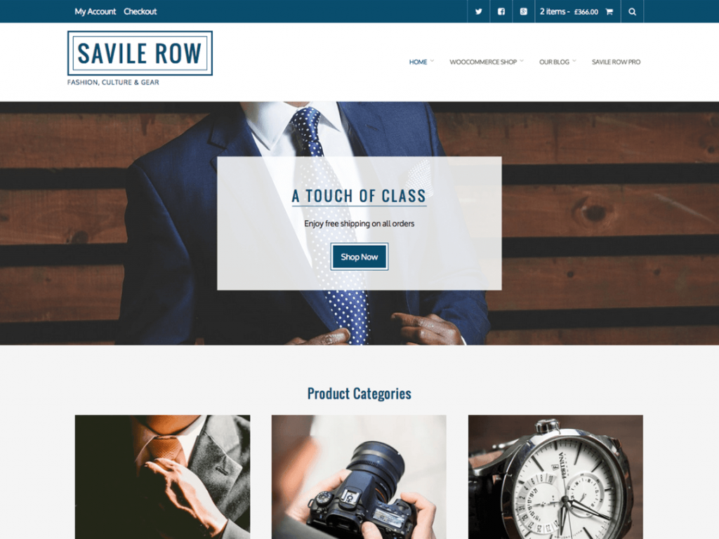 Savile Row WordPress 的免费 WooCommerce 主题