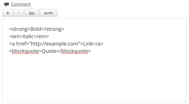 動作中の基本的なコメントクイックタグ