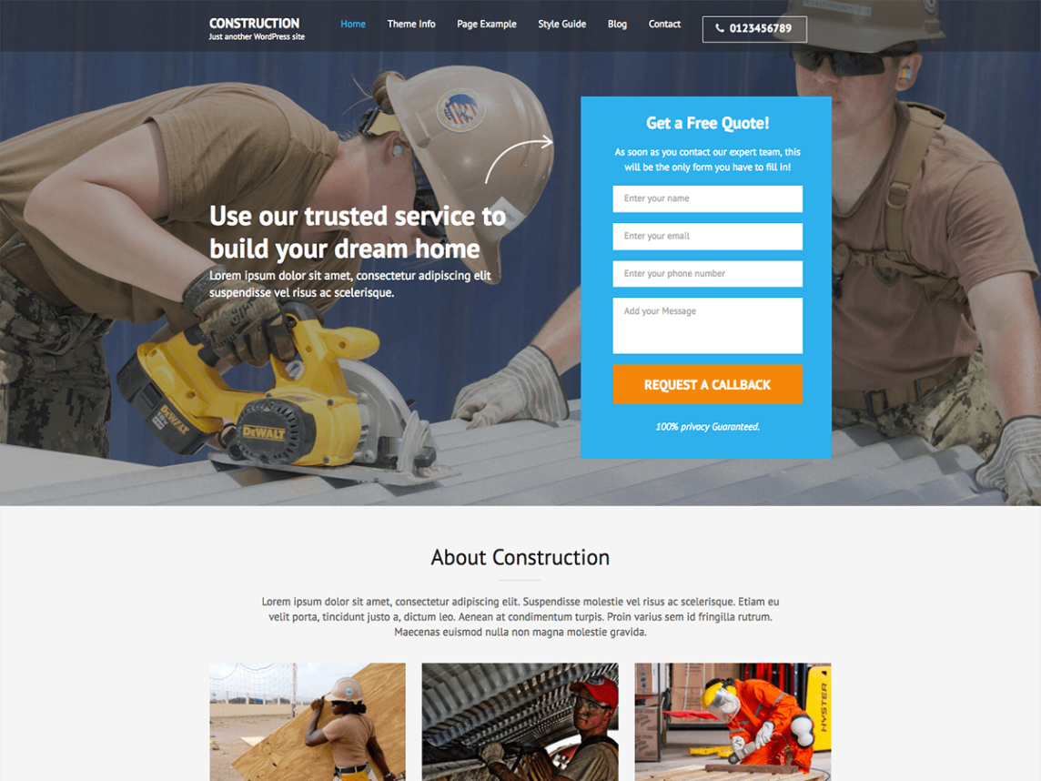 construction page de destination wordpress