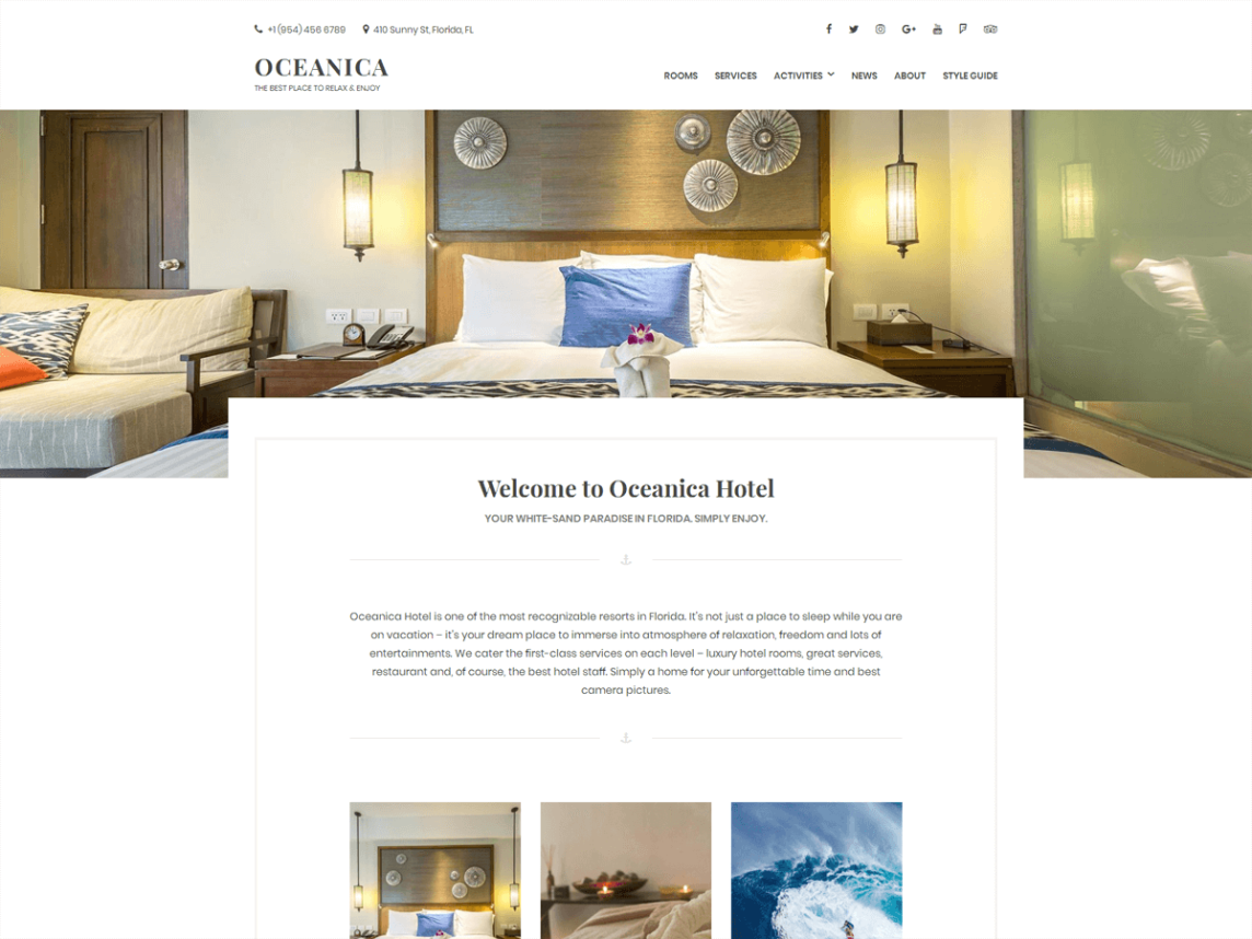 Oceanica lite otel için ücretsiz wordpress teması.