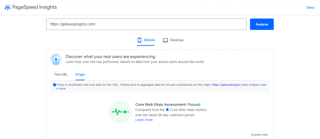 Verificador de tema leve do PageSpeed ​​Insights