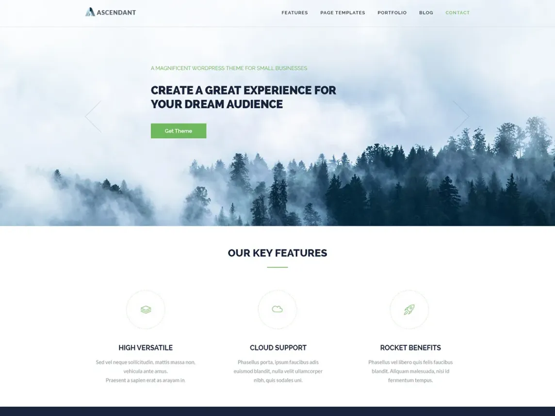 tema wordpress ascendente de uma página