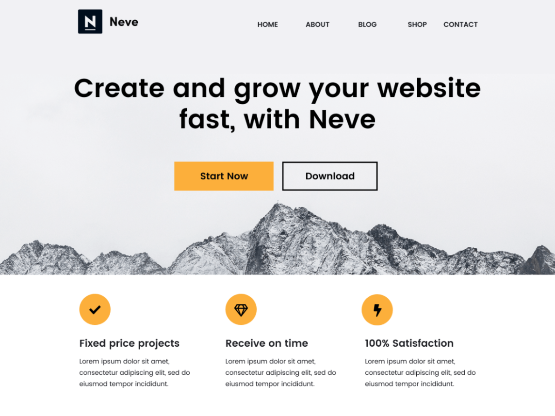 neve tema wordpress de uma página