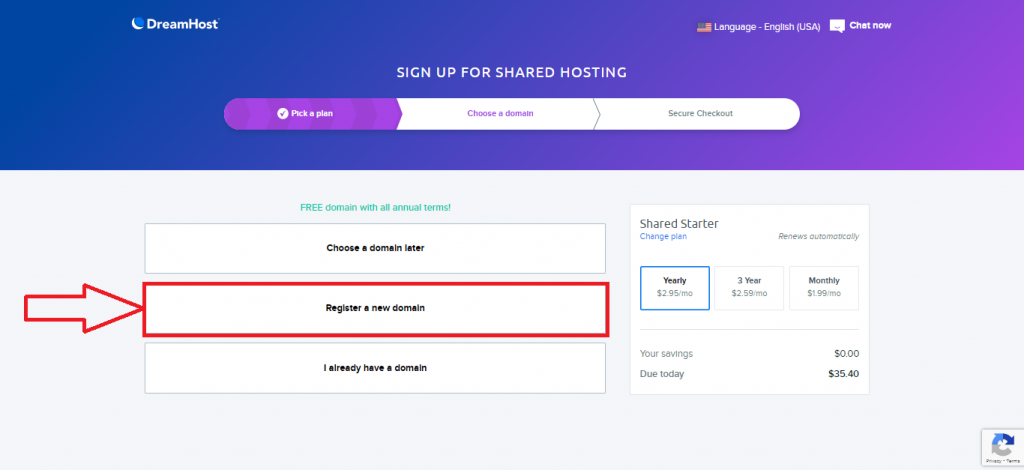 registrar um novo domínio