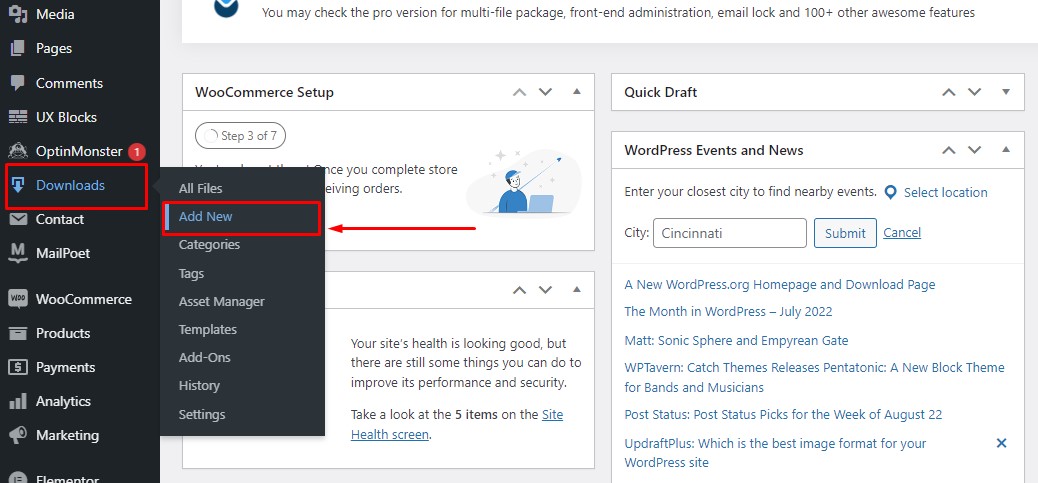aggiungi un link per il download su wordpress