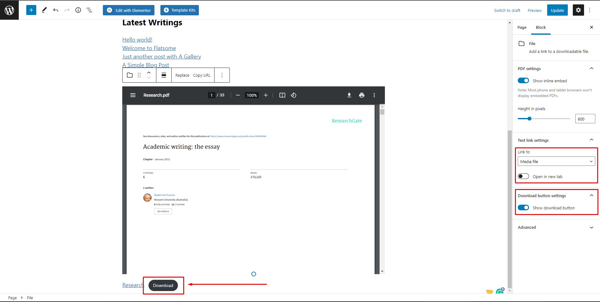 aggiungi un link per il download su wordpress