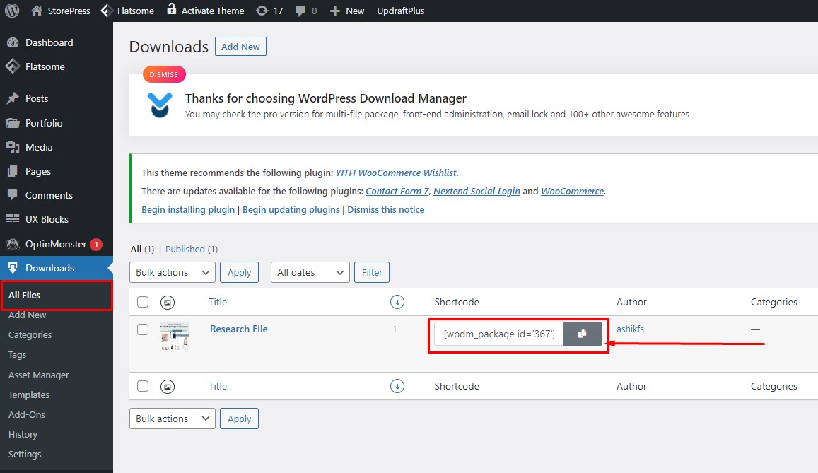 aggiungi un link per il download su wordpress