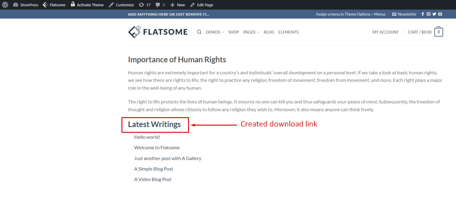 aggiungi un link per il download su wordpress