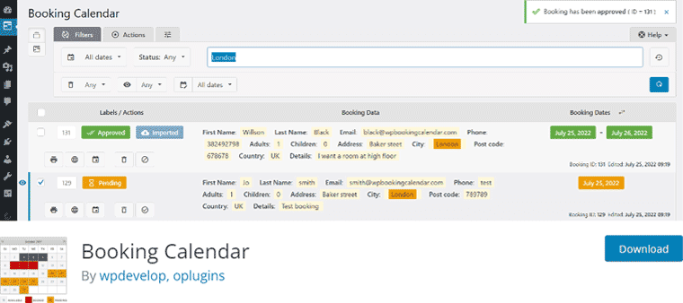 Calendario delle prenotazioni - Plugin per la prenotazione di parrucchieri di WordPress