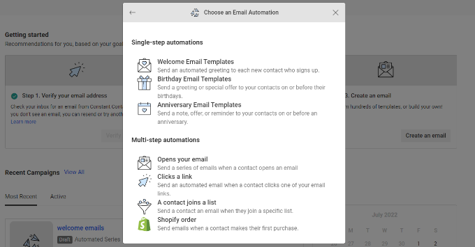 Choisissez une automatisation d'e-mail Choose an email automation