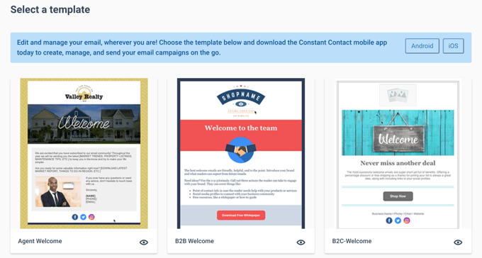 Sélectionnez le modèle d'e-mail de bienvenue Select Welcome Email Template