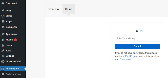Accédez au plug-in PushEngage Go to PushEngage plugin