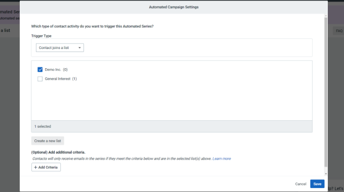 Choisissez la liste de contacts Choose contact list
