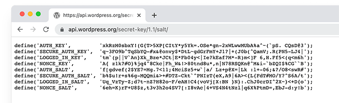 Генератор ключей безопасности WordPress WordPress security key generator