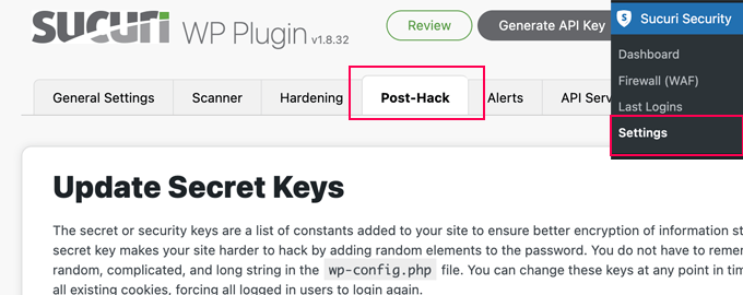 Обновите ключи безопасности с помощью Sucuri Update security keys using Sucuri