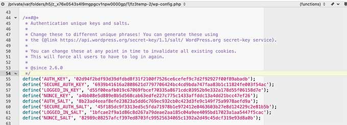 Ключи безопасности Файл конфигурации WordPress Security keys WordPress configuration file