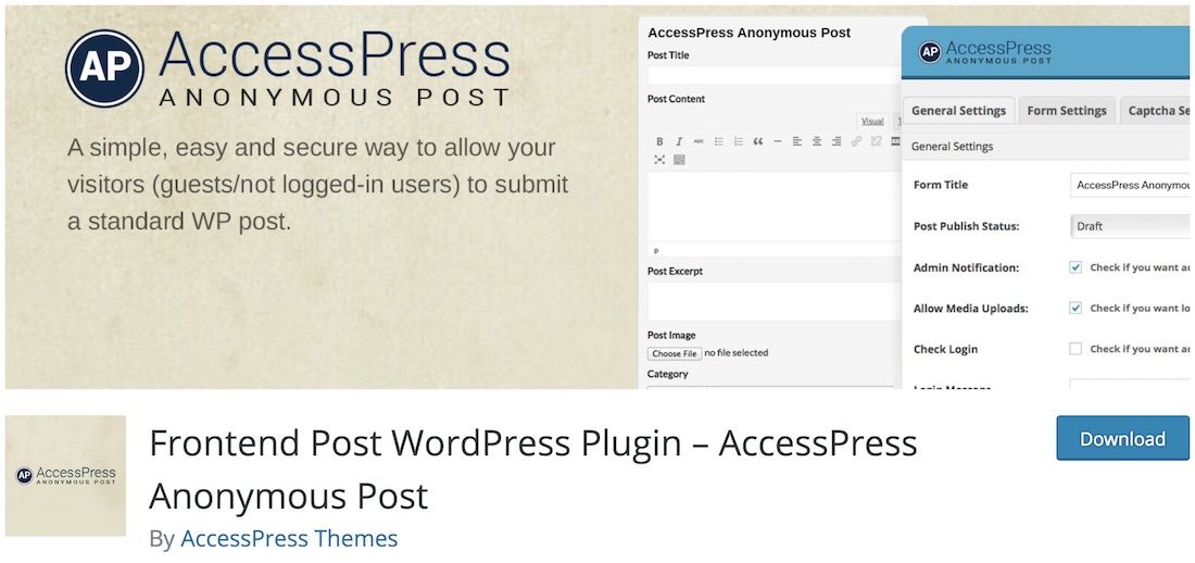 Плагин для анонимной публикации в Wordpress, автоблогинга, accesspress