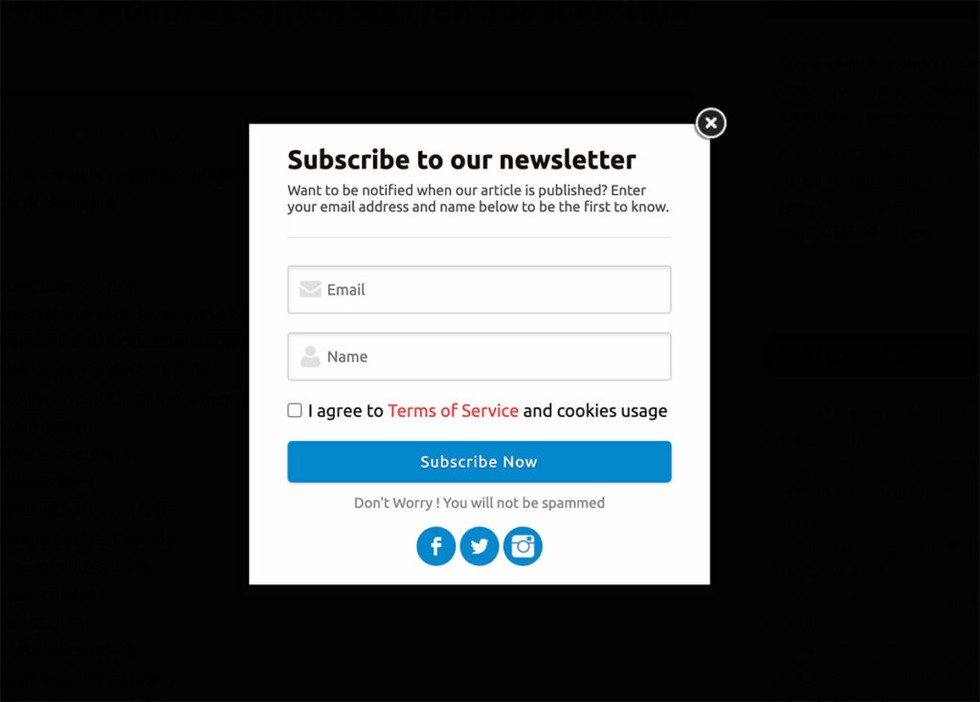 wtyczka wyskakująca subskrypcji e-mail