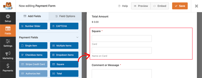Agregue el campo cuadrado a su formulario Add the Square Field to Your Form