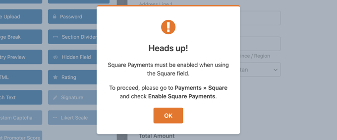 Notificación para Habilitar Pagos Square Notification to Enable Square Payments