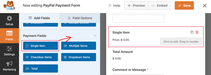 Agregue un campo de elemento único a su formulario Add a Single Item Field to Your Form