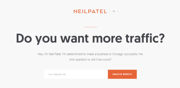 A/B テストによって作成された Neilpatel.com のポップアップのイメージ。