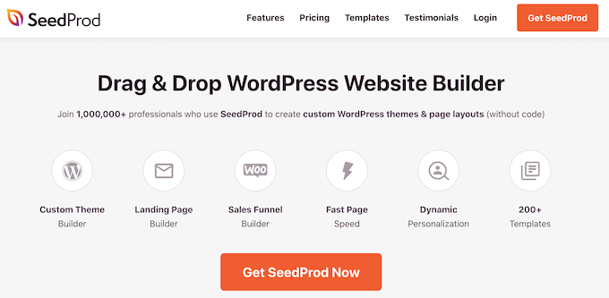 Die SeedProd Pro-Homepage The SeedProd Pro homepage