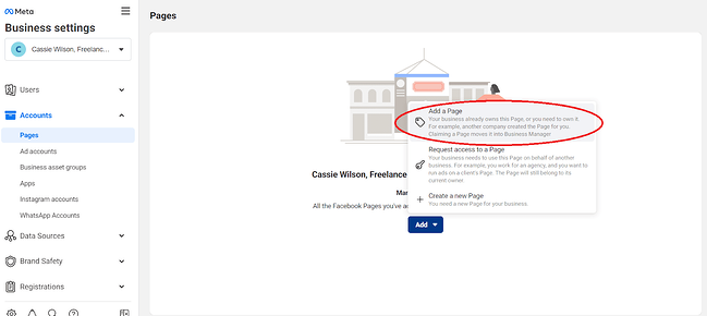 So verwenden Sie den Facebook Meta Business Manager: Fügen Sie eine Seite hinzu