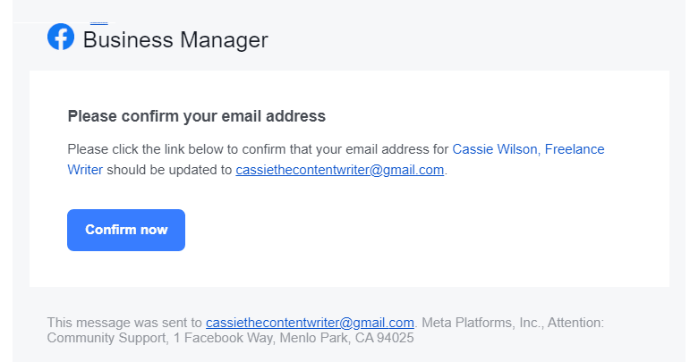 So verwenden Sie den Facebook Meta Business Manager: Google Mail-Bestätigung