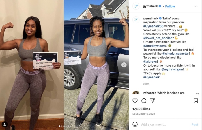 来自 Gymshark 的影响者营销 Instagram 帖子示例。