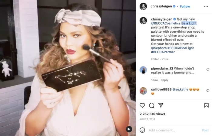 来自 Chrissy Teigen 的影响者营销 Instagram 帖子示例。