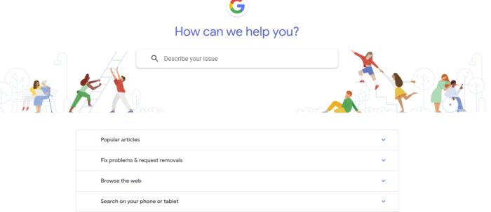 Google Arama Yardımı arama motorunun ana sayfası.