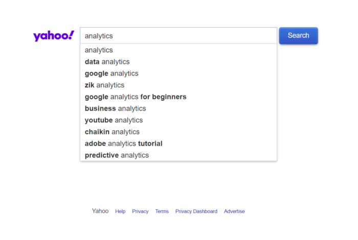 Yahoo arama motorunun ana sayfası.