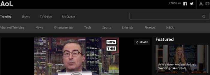 AOL Video arama motorunun ana sayfası.