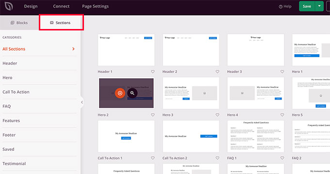 Verwenden von Abschnitten im Page Builder