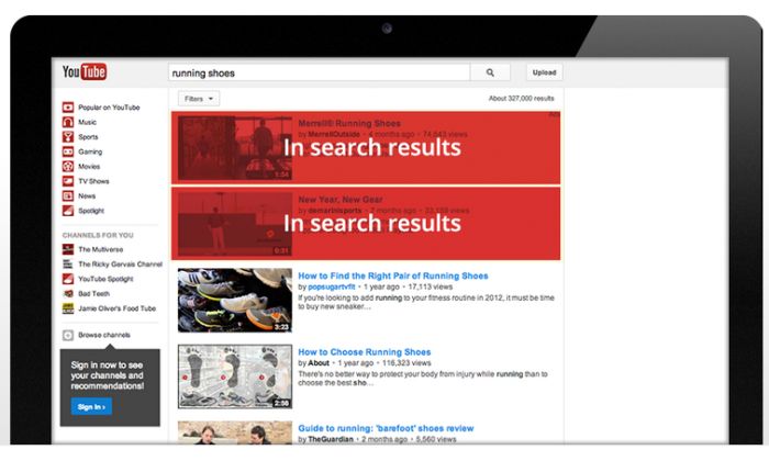 검색 결과에 표시되는 YouTube 광고의 예입니다.