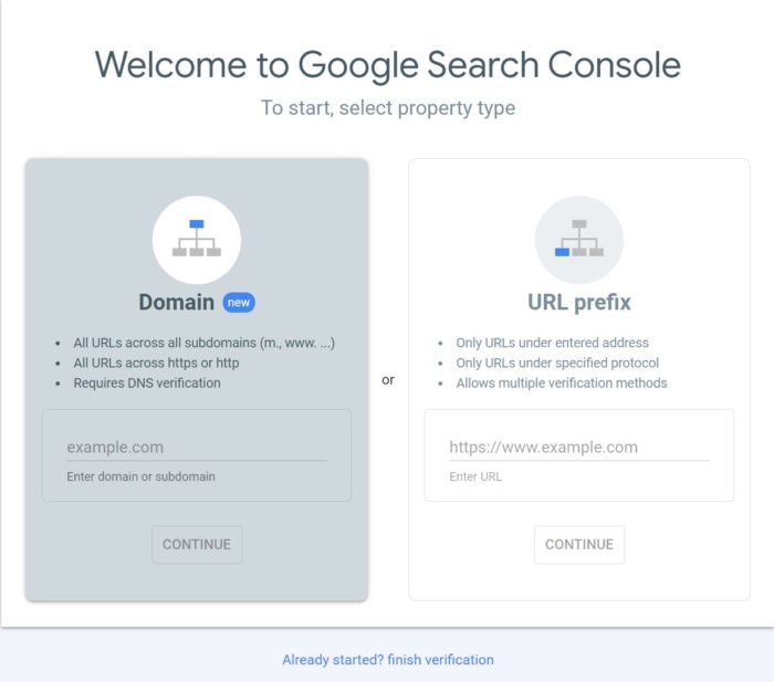 Google 검색 콘솔 인터페이스의 이미지입니다.