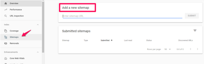 Google 검색 콘솔에 새 사이트맵을 추가합니다.